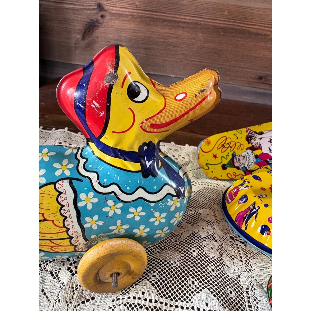 Tin Toys Wind Up Duck Turtle Party NO KEY Lot of 4 Parts or Decor READ Vintage - Picture 5 of 16